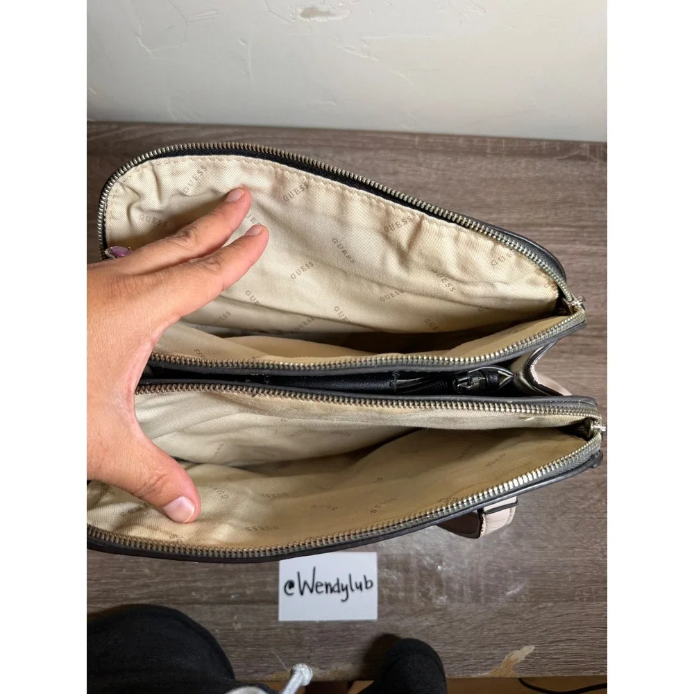 Guess Handbag Color Block Satchel Brown Black Cream OS